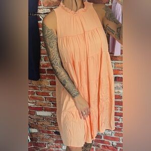 Round ruffle neck tiered layered dress